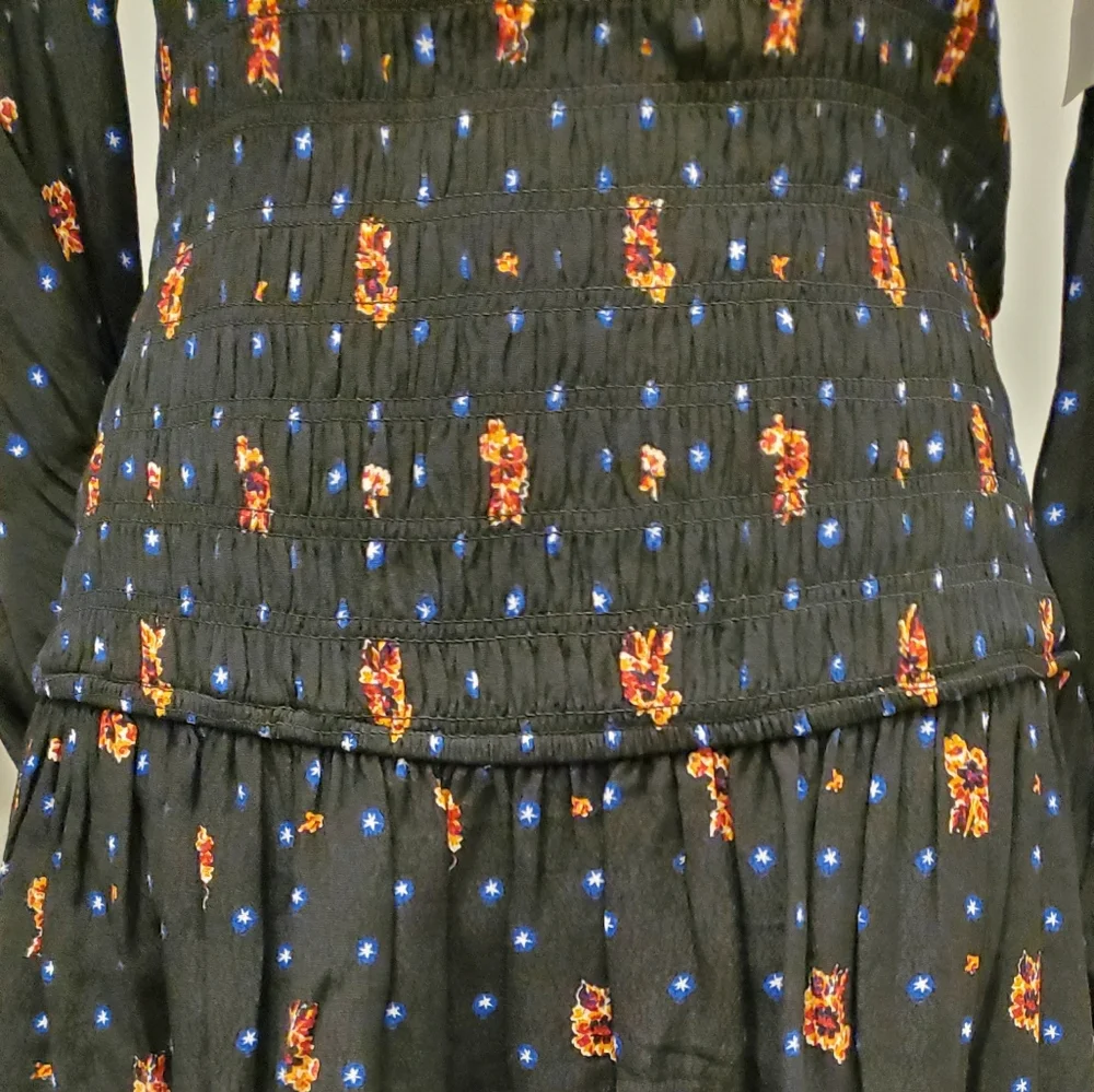 Free People Women Long Sleeve, Square Neck,Floral Shirred Dress Size M, - Picture 3 of 6